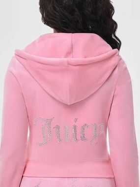 Juicy couture X forever 21 pink zip up OG BIG BLING VELOUR HOODIE size Large